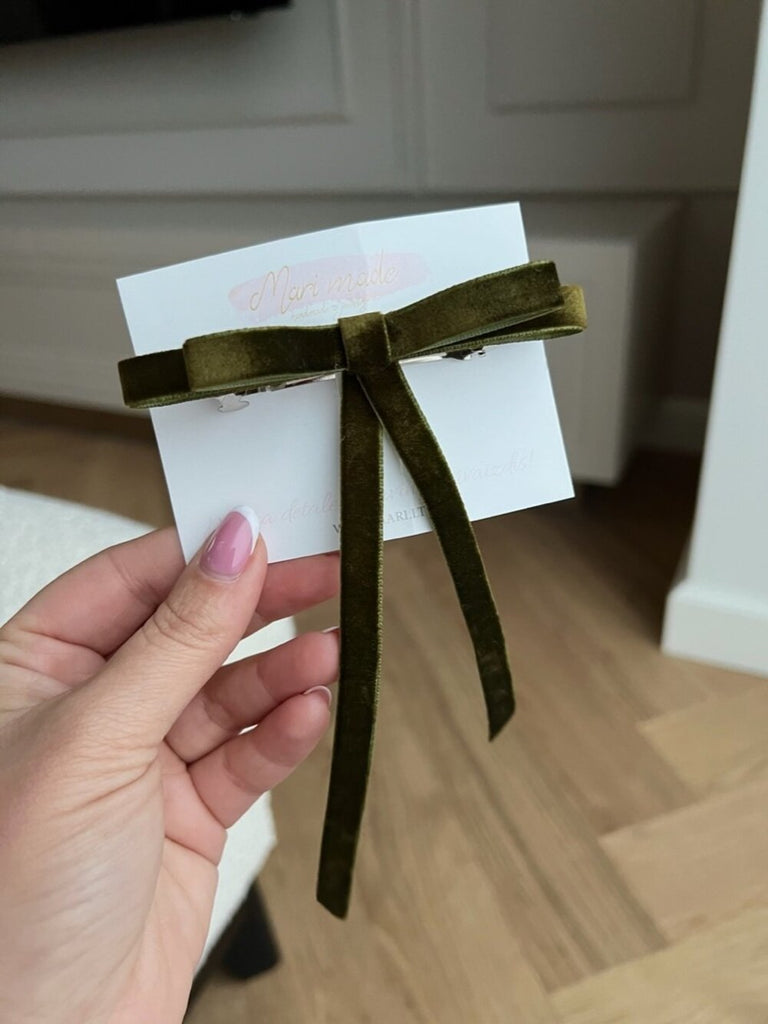 Khaki velvet ribbon hair clip