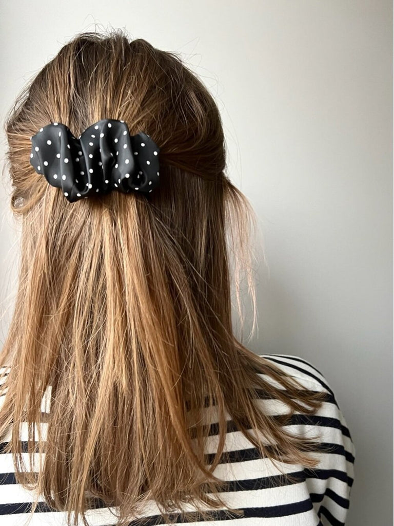 Black scrunchie barrette with with dots