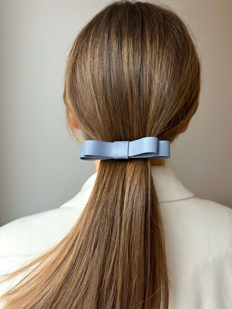 Light blue eco leather ribbon hair clip