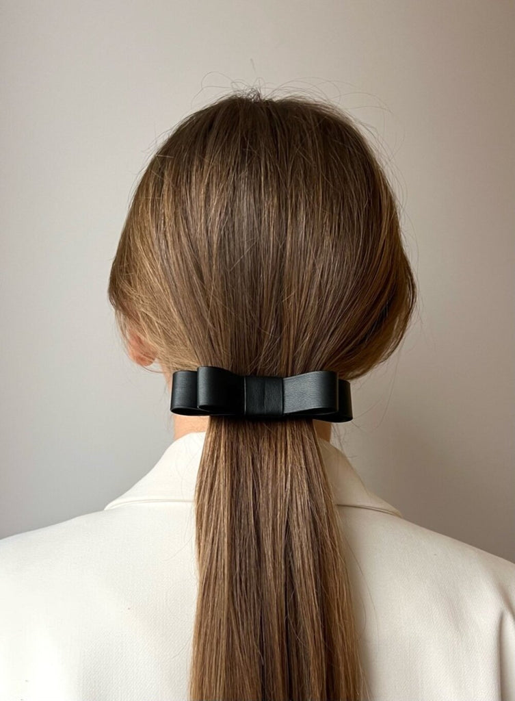 Eco leather black ribbon hair clip