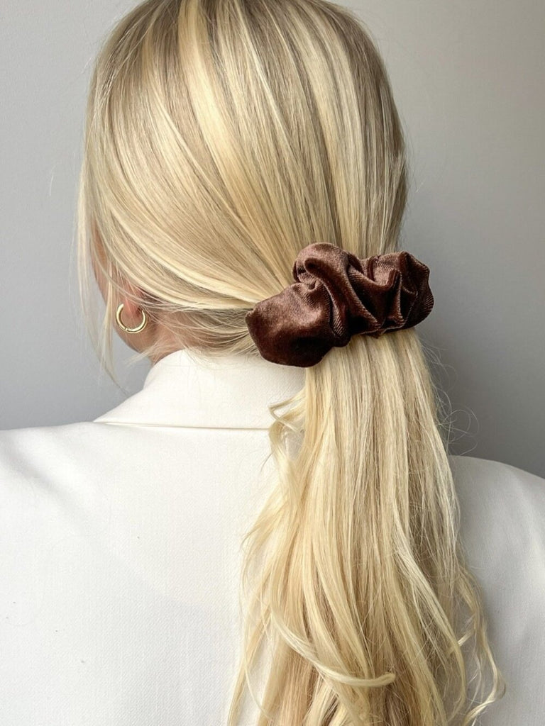 Velvet Brown Scrunchie Hair Clip and Swarovski Earrings